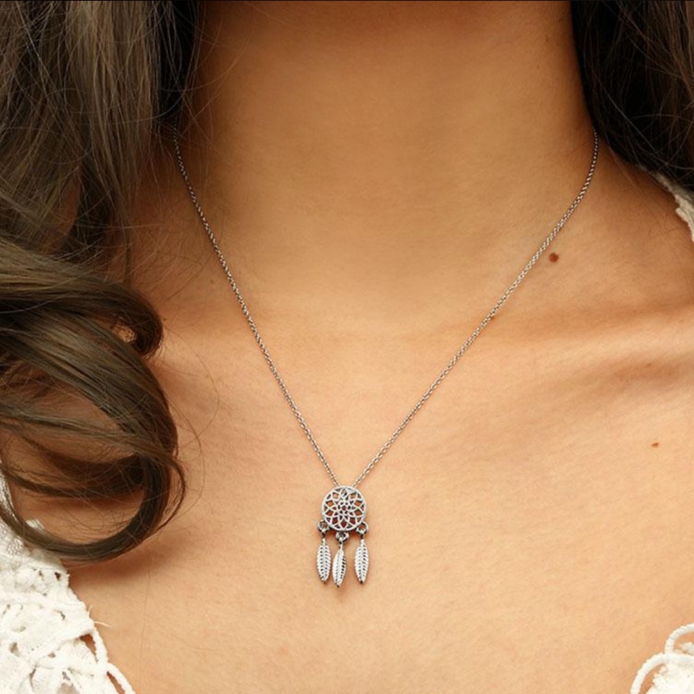 Dream catcher pendant necklace silver